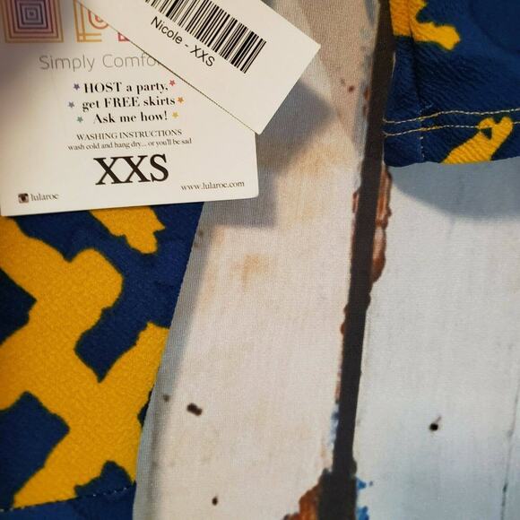 LuLaRoe Yellow & Blue Nicole Style Dress Size XXS Half Sleeve A-Line Skirt NWT - Picture 9 of 9